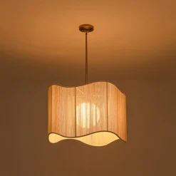 1-Light Beige Woven Thread Wavy Drum Cage Chandelier