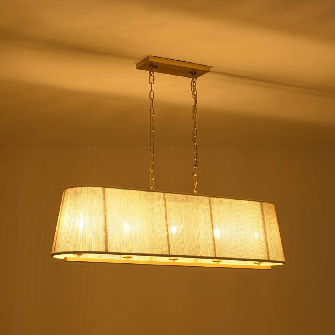 5-Light Beige Woven Thread Linear Cage Island Chandelier