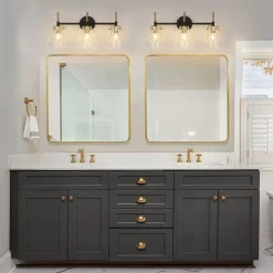 3-Light Black Brass Bell Glass Shade Vanity Wall Lamp