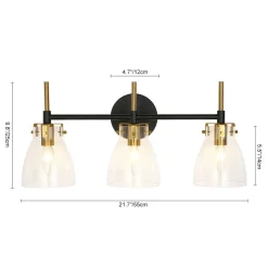 3-Light Black Brass Bell Glass Shade Vanity Wall Lamp