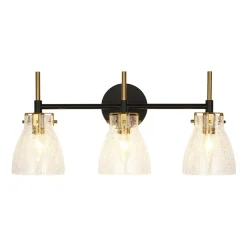 3-Light Black Brass Bell Glass Shade Vanity Wall Lamp