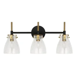 3-Light Black Brass Bell Glass Shade Vanity Wall Lamp