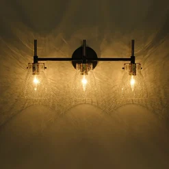 3-Light Black Brass Bell Glass Shade Vanity Wall Lamp