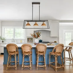 3-Light Black Brass Rectangle Cage Island Chandelier