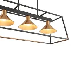 3-Light Black Brass Rectangle Cage Island Chandelier