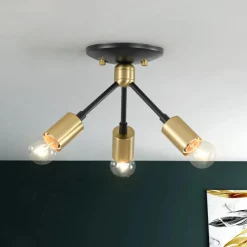 3-Light Black Brass Sputnik Semi Flush Mount