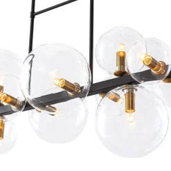 12-Light Black Brass Sputnik Glass Bubble Linear Island Pendant