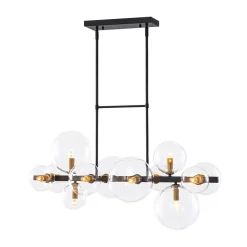 12-Light Black Brass Sputnik Glass Bubble Linear Island Pendant
