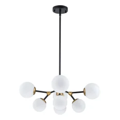 8-Light Black Brass White Glass Globe Round Sputnik Chandelier