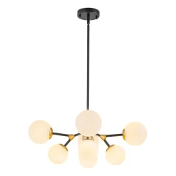 8-Light Black Brass White Glass Globe Round Sputnik Chandelier