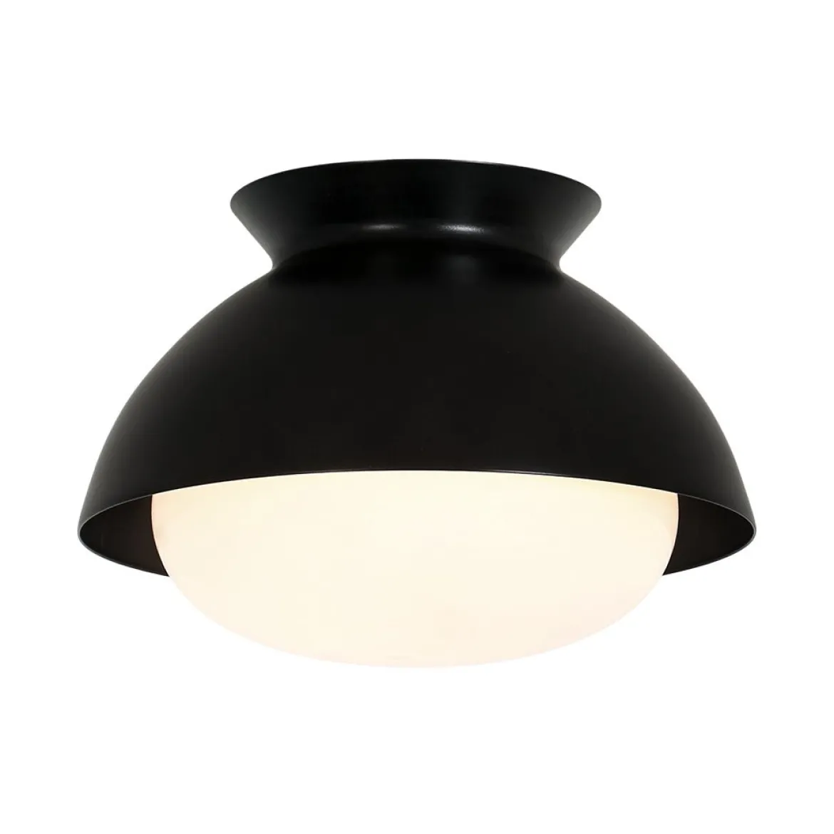 1-Light Black Dome Frosted Glass Shade Semi Flush Mount