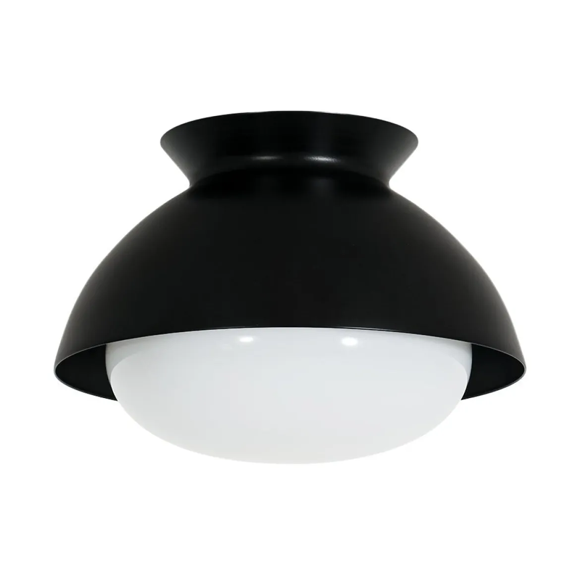 1-Light Black Dome Frosted Glass Shade Semi Flush Mount