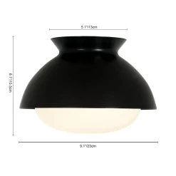 1-Light Black Dome Frosted Glass Shade Semi Flush Mount