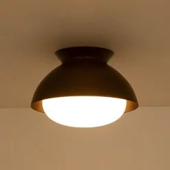 1-Light Black Dome Frosted Glass Shade Semi Flush Mount