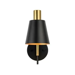 1-Light Black Gold 90-Degree Adjustable Cone Wall Lamp