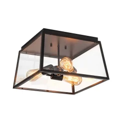 3-Light Black Square Box Clear Glass Cage Ceiling Light