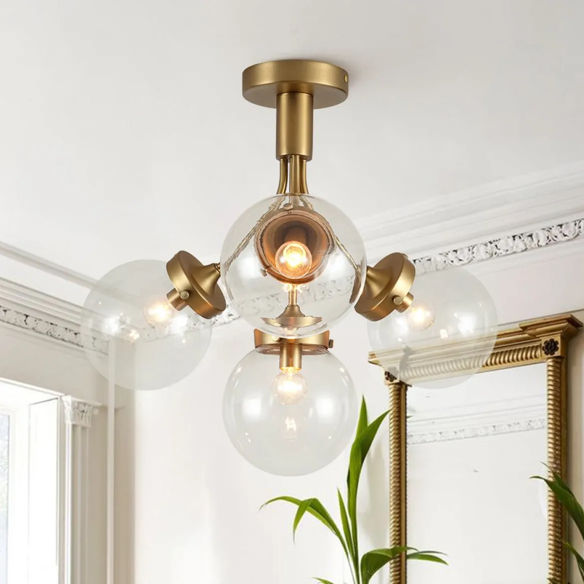 4-Light Bloom Clear Glass Globe Semi Flush Mount
