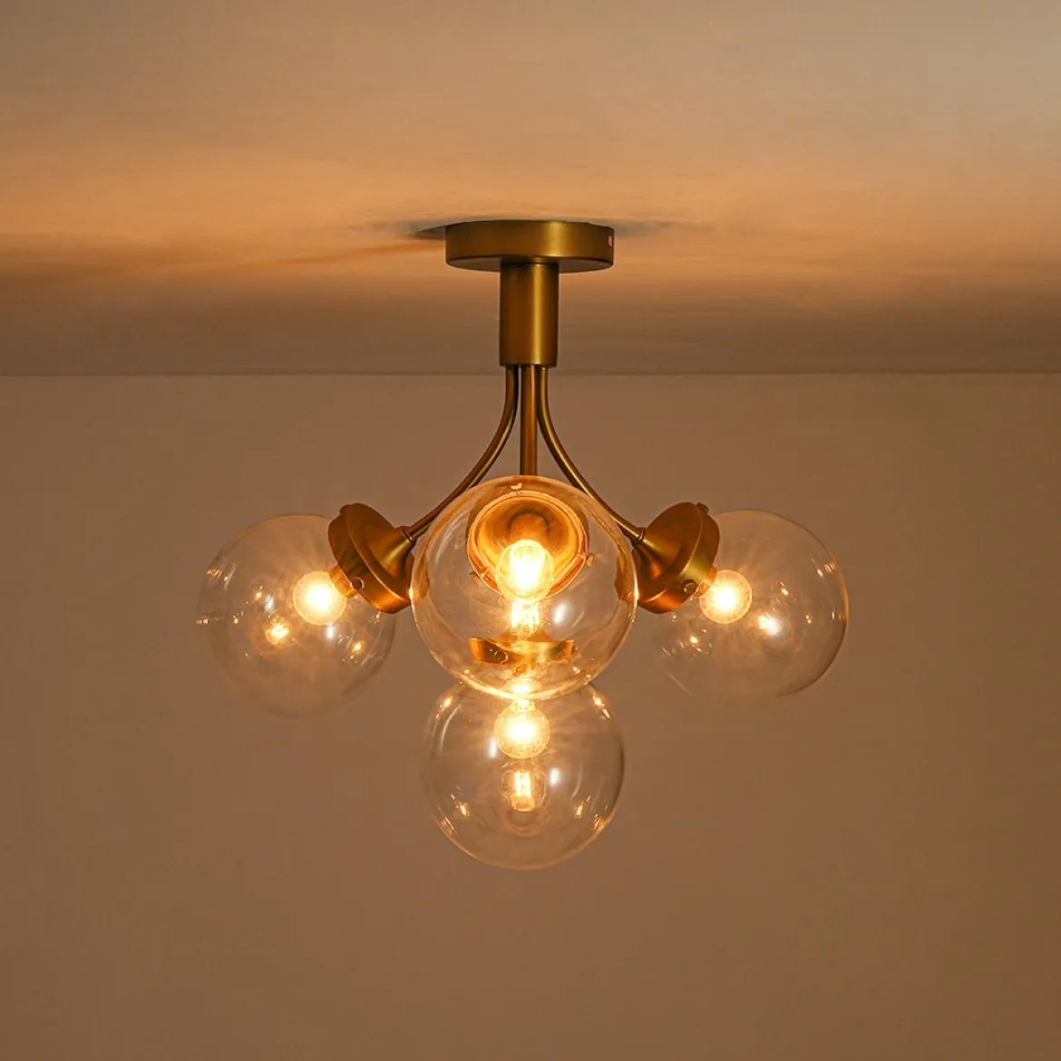 4-Light Bloom Clear Glass Globe Semi Flush Mount