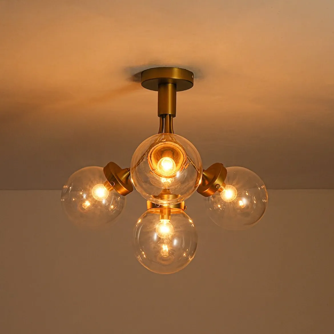 4-Light Bloom Clear Glass Globe Semi Flush Mount