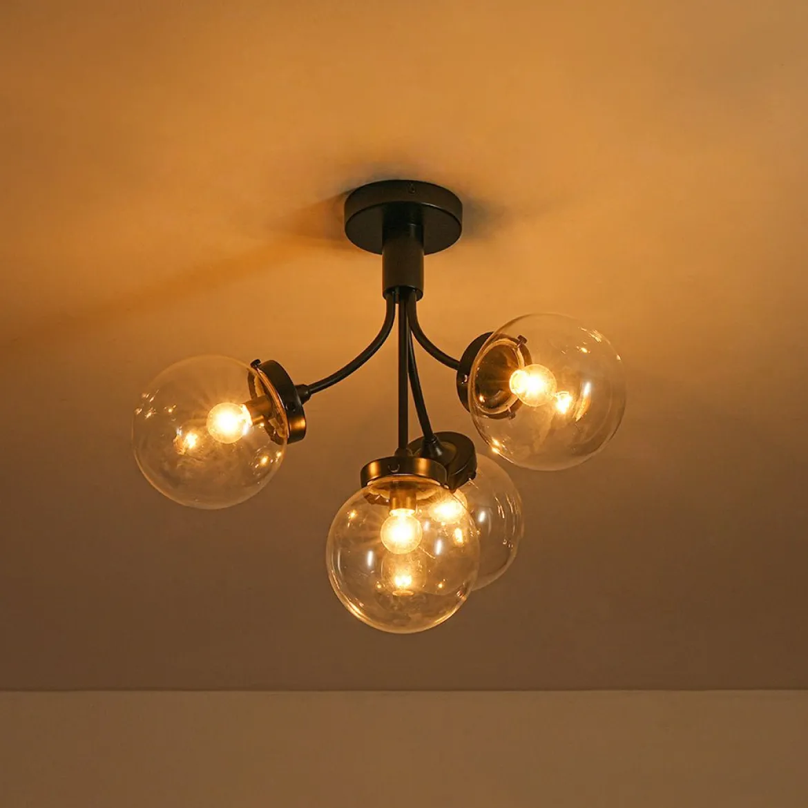 4-Light Bloom Clear Glass Globe Semi Flush Mount