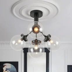 4-Light Bloom Clear Glass Globe Semi Flush Mount