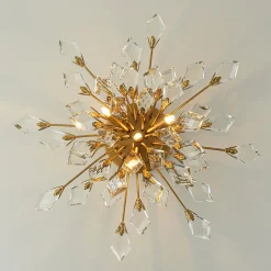 4-Light Bloom Crystal Leaf Semi Flush Mount Light