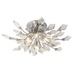 4-Light Bloom Crystal Leaf Semi Flush Mount Light
