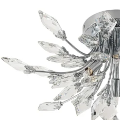 4-Light Bloom Crystal Leaf Semi Flush Mount Light