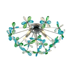 5-Light Bloom Green Blue Crystal Dandelion Semi Flush Mount