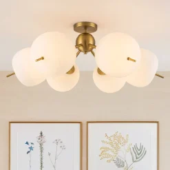 6-Light Bloom Opal Glass Globe Round Sputnik Semi Flush Mount