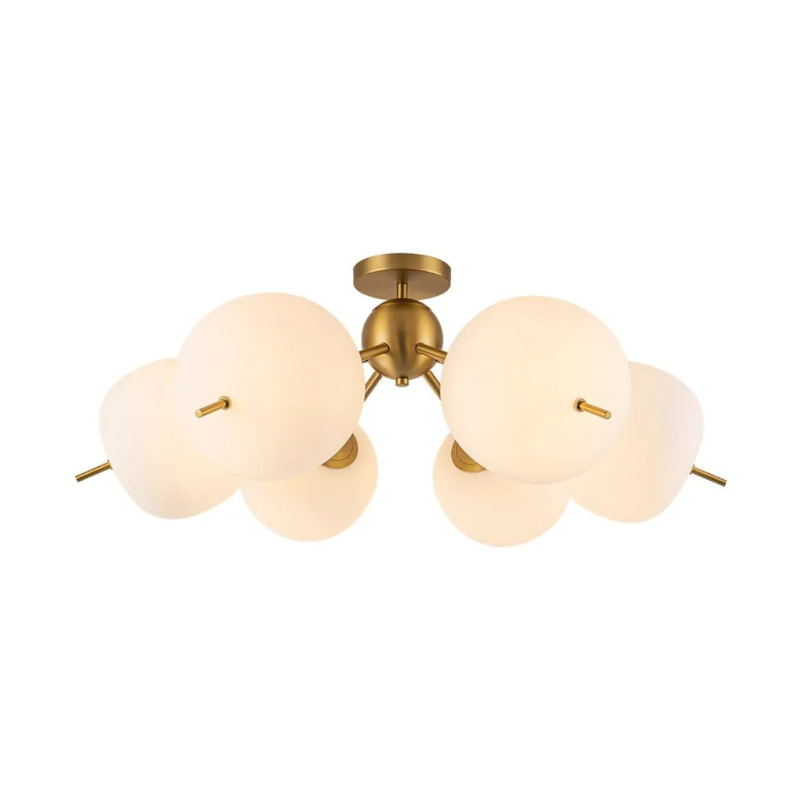 6-Light Bloom Opal Glass Globe Round Sputnik Semi Flush Mount