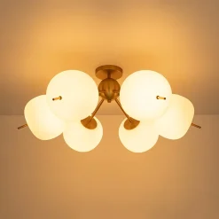 6-Light Bloom Opal Glass Globe Round Sputnik Semi Flush Mount