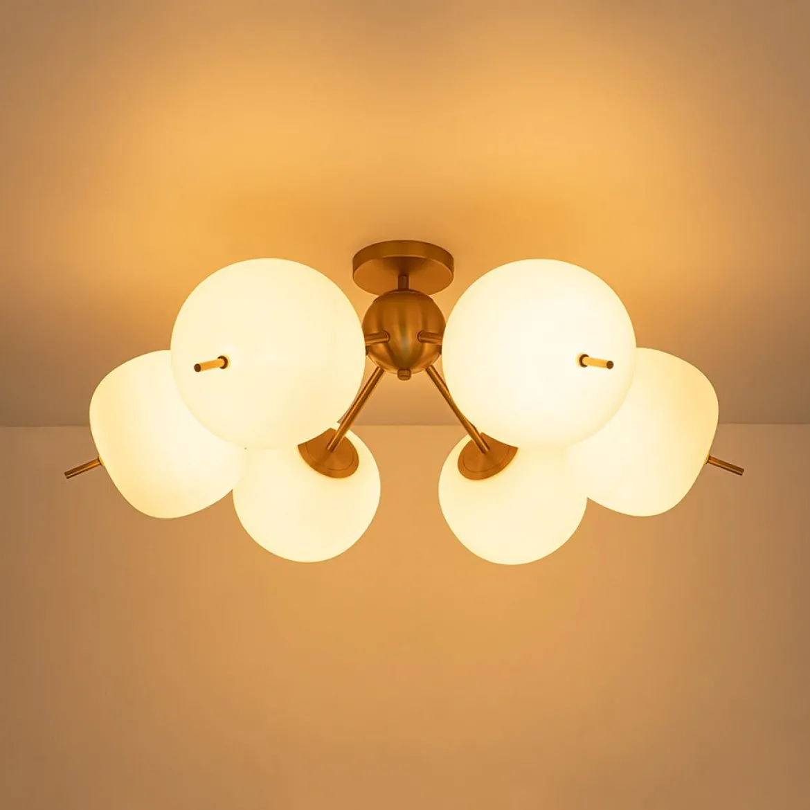 6-Light Bloom Opal Glass Globe Round Sputnik Semi Flush Mount
