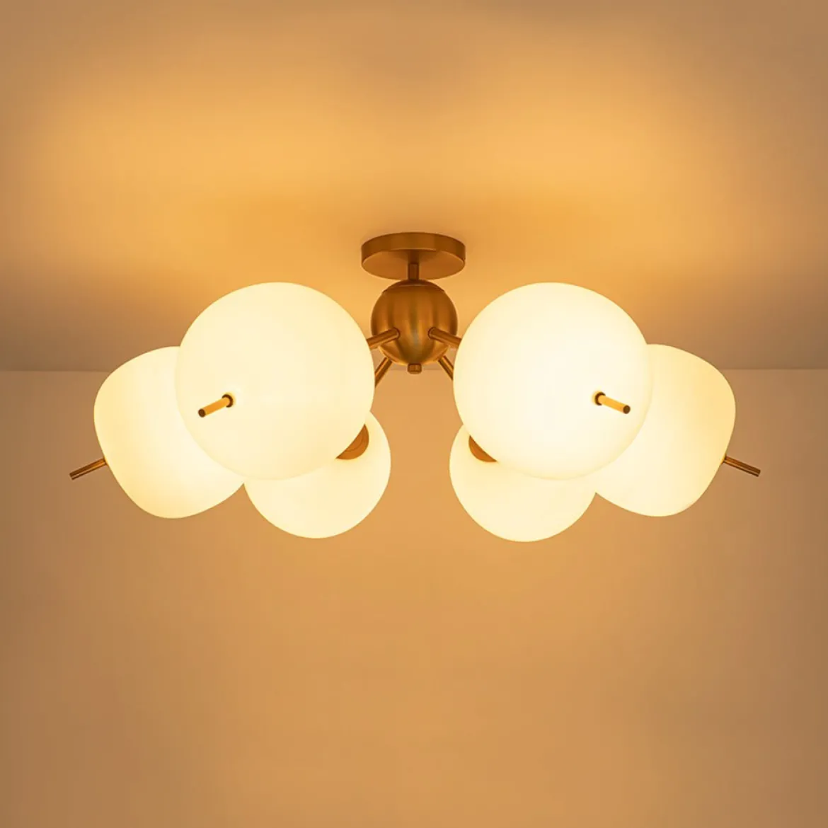 6-Light Bloom Opal Glass Globe Round Sputnik Semi Flush Mount