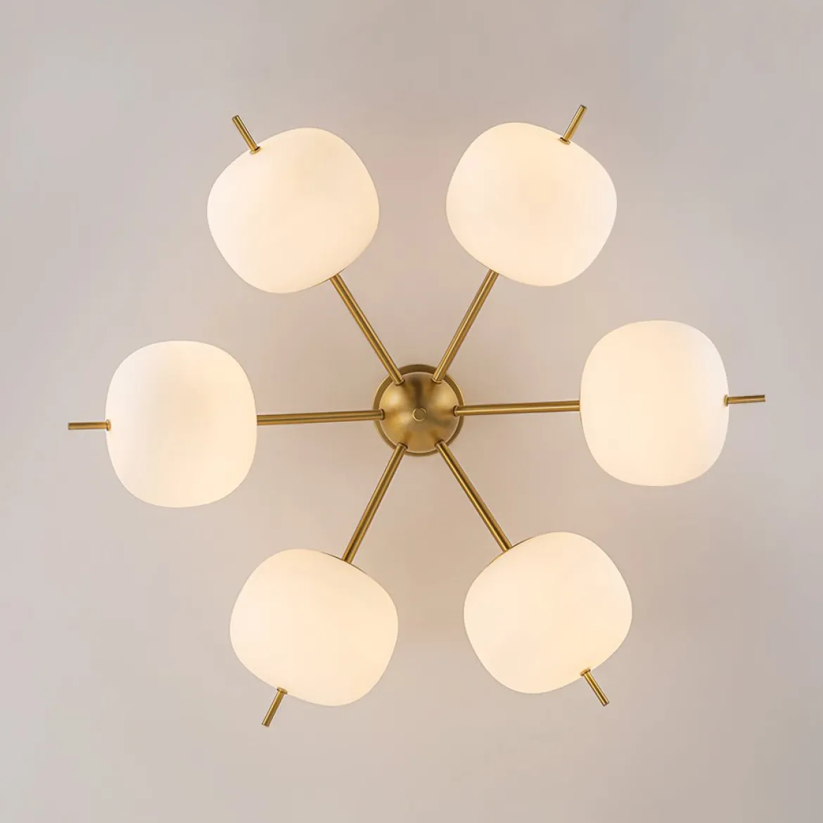 6-Light Bloom Opal Glass Globe Round Sputnik Semi Flush Mount