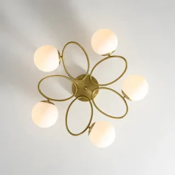 5-Light Bloom Ring Opal Glass Globe Semi Flush Mount