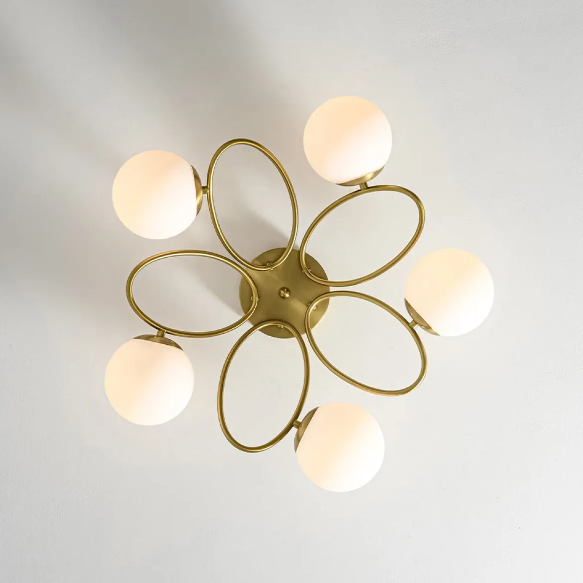 5-Light Bloom Ring Opal Glass Globe Semi Flush Mount