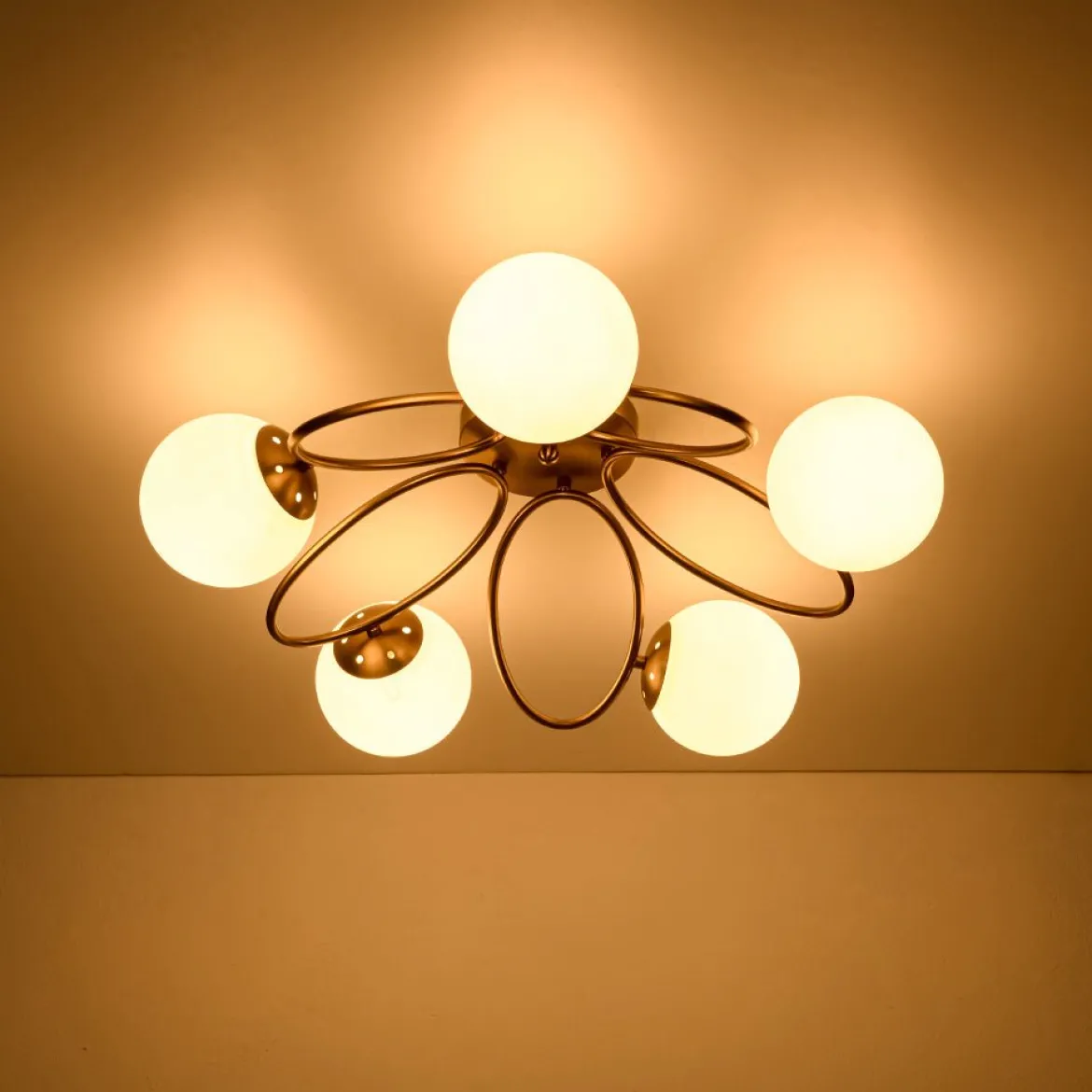 5-Light Bloom Ring Opal Glass Globe Semi Flush Mount