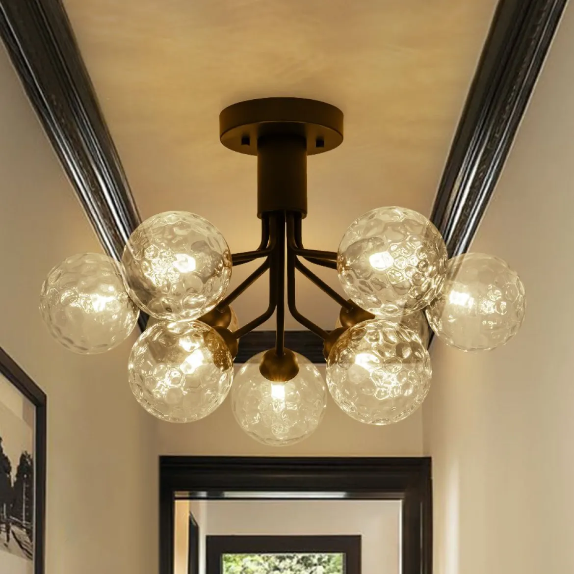 9-Light Bloom Water Glass Globe Tiered Sputnik Ceiling Light