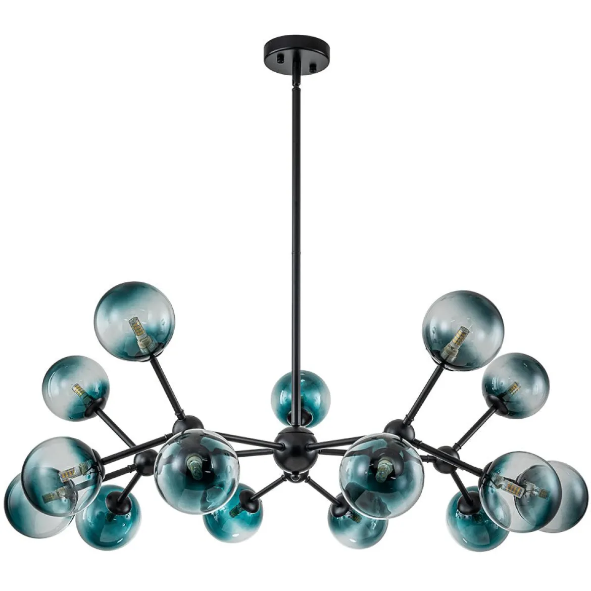 15-Light Blue Glass Globe Bubble Sputnik Branch Chandelier