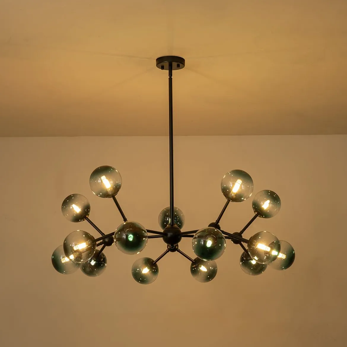 15-Light Blue Glass Globe Bubble Sputnik Branch Chandelier