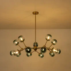 15-Light Blue Glass Globe Bubble Sputnik Branch Chandelier