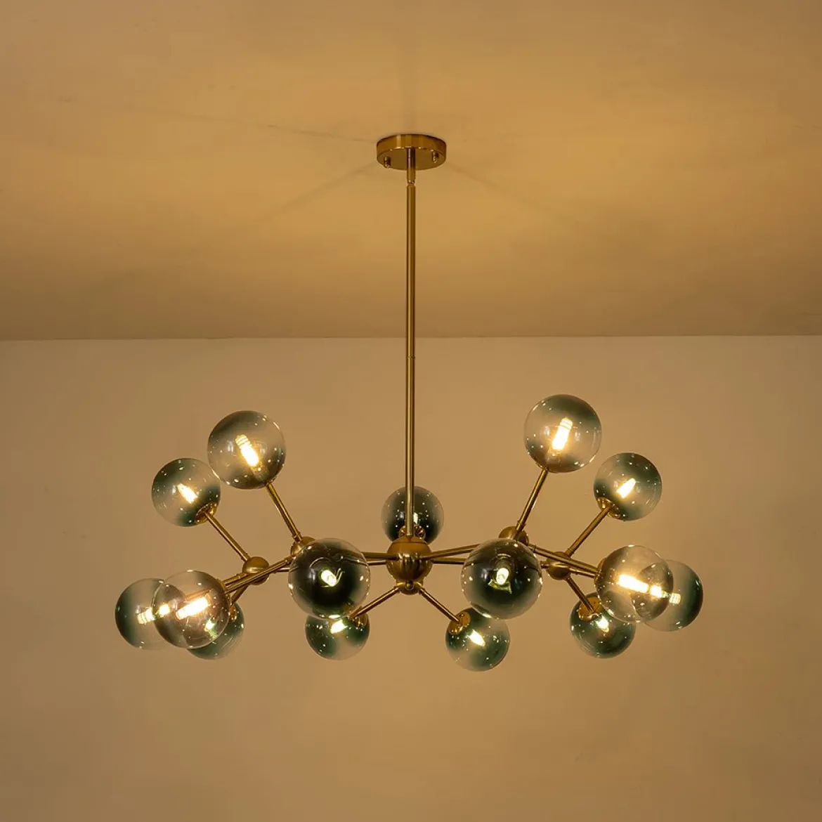 15-Light Blue Glass Globe Bubble Sputnik Branch Chandelier