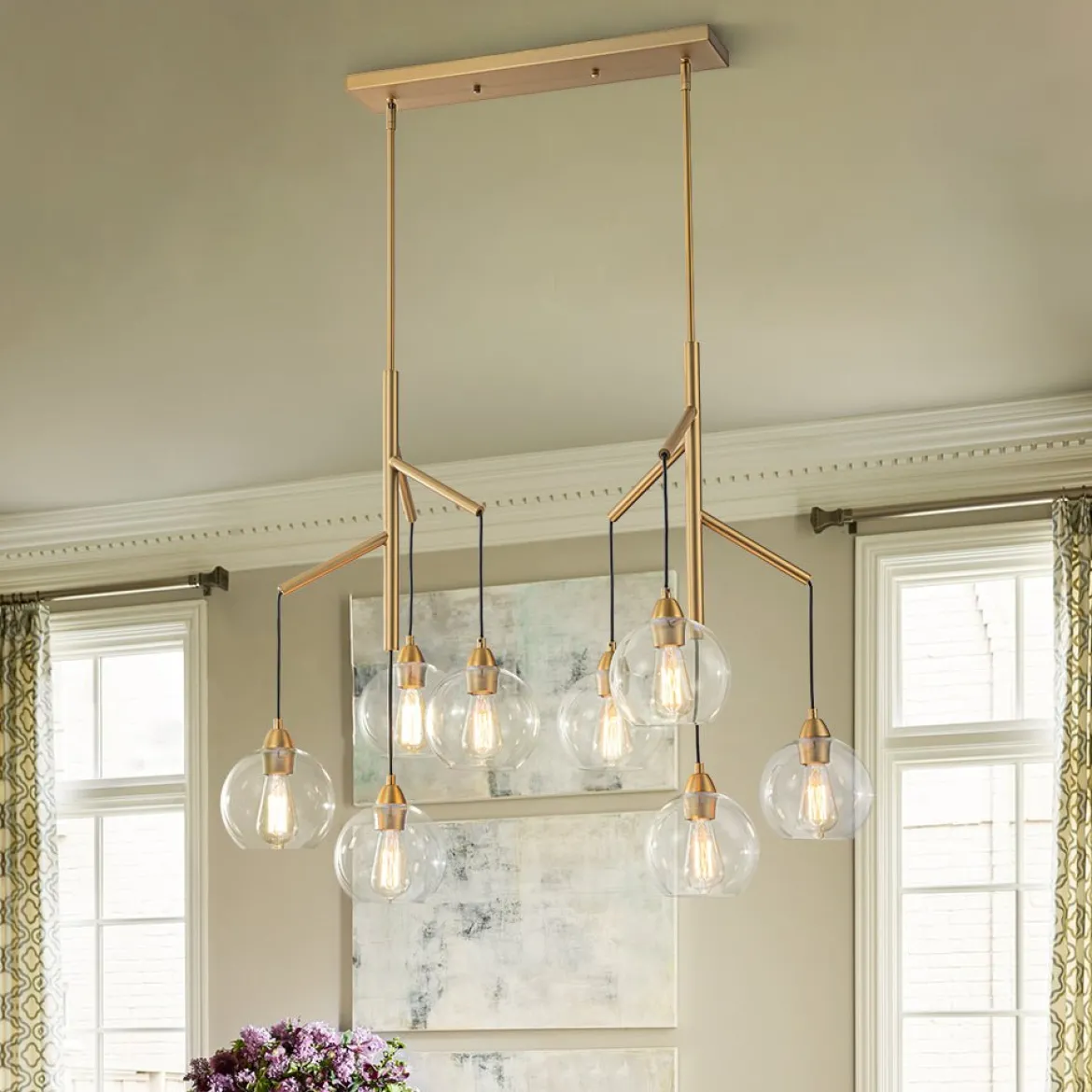 8-Light Branch Draped Glass Bubble Island Double Chandelier
