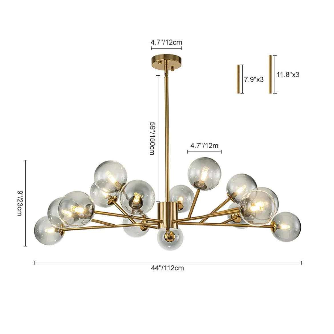 15-Light Branch Smoked Glass Globe Bubble Chandelier