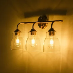 3-Light Brass Clear Glass Bell Vanity Wall Sconce