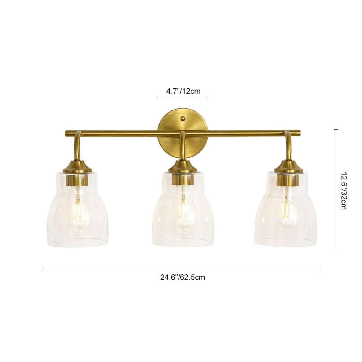 3-Light Brass Clear Glass Bell Vanity Wall Sconce