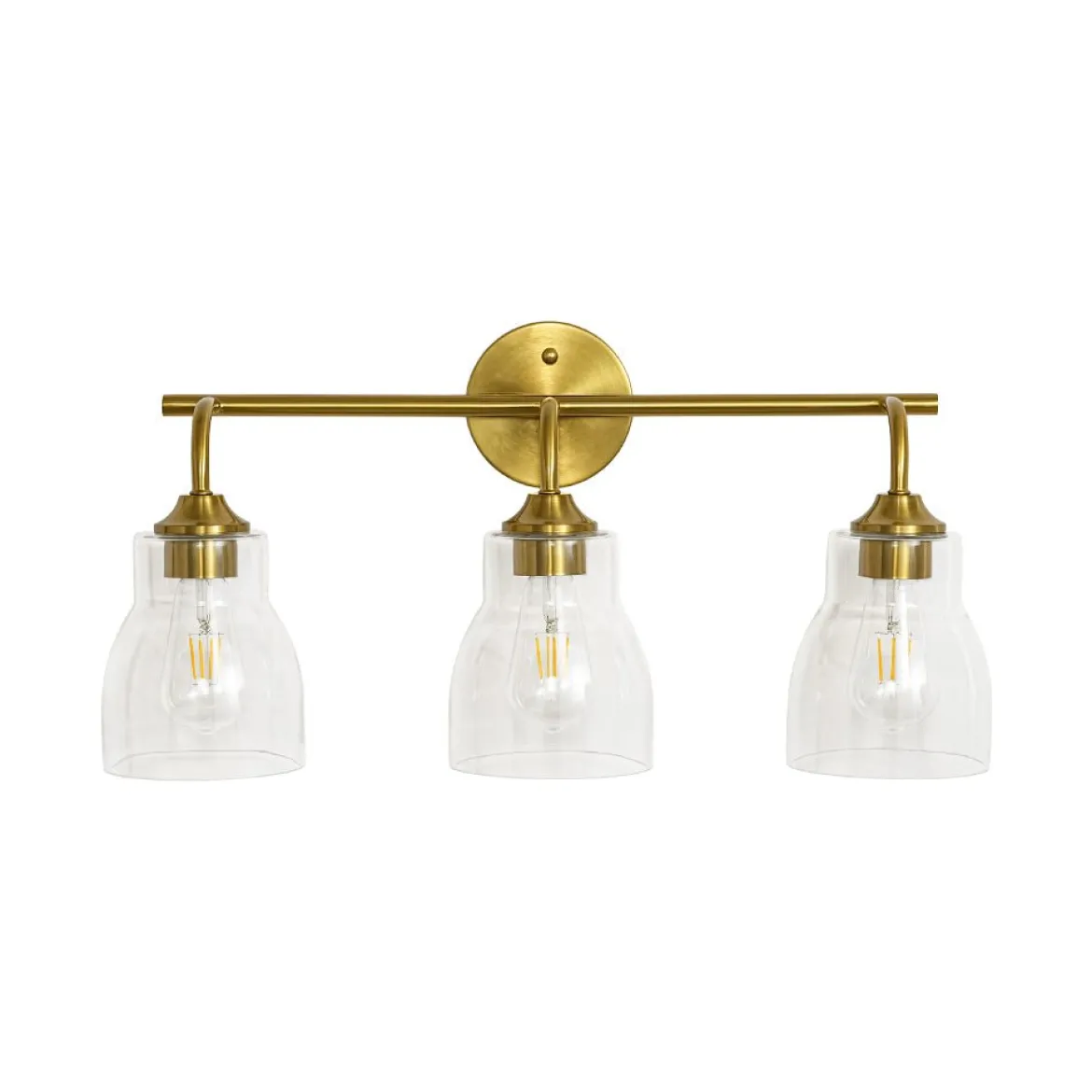 3-Light Brass Clear Glass Bell Vanity Wall Sconce