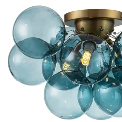 3-Light Brass Cluster Blue Glass Globe Bubble Ceiling Light