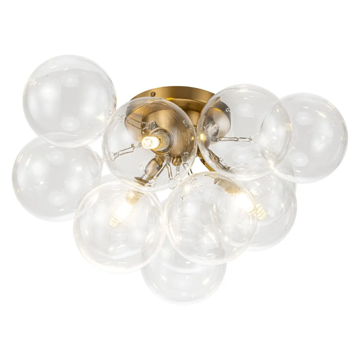 3-Light Brass Cluster Clear Glass Globe Bubble Ceiling Light